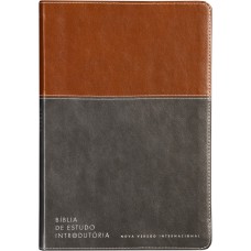 Bíblia de Estudo introdutória NVI, Capa luxo marrom e cinza chumbo, Leitura Perfeita