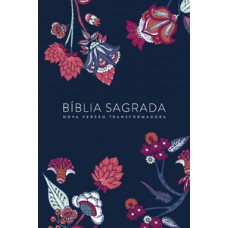 Bíblia nvt letra normal - indian flowers (azul marinho)